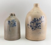 TWO STONEWARE JUGS LATE 19TH/E