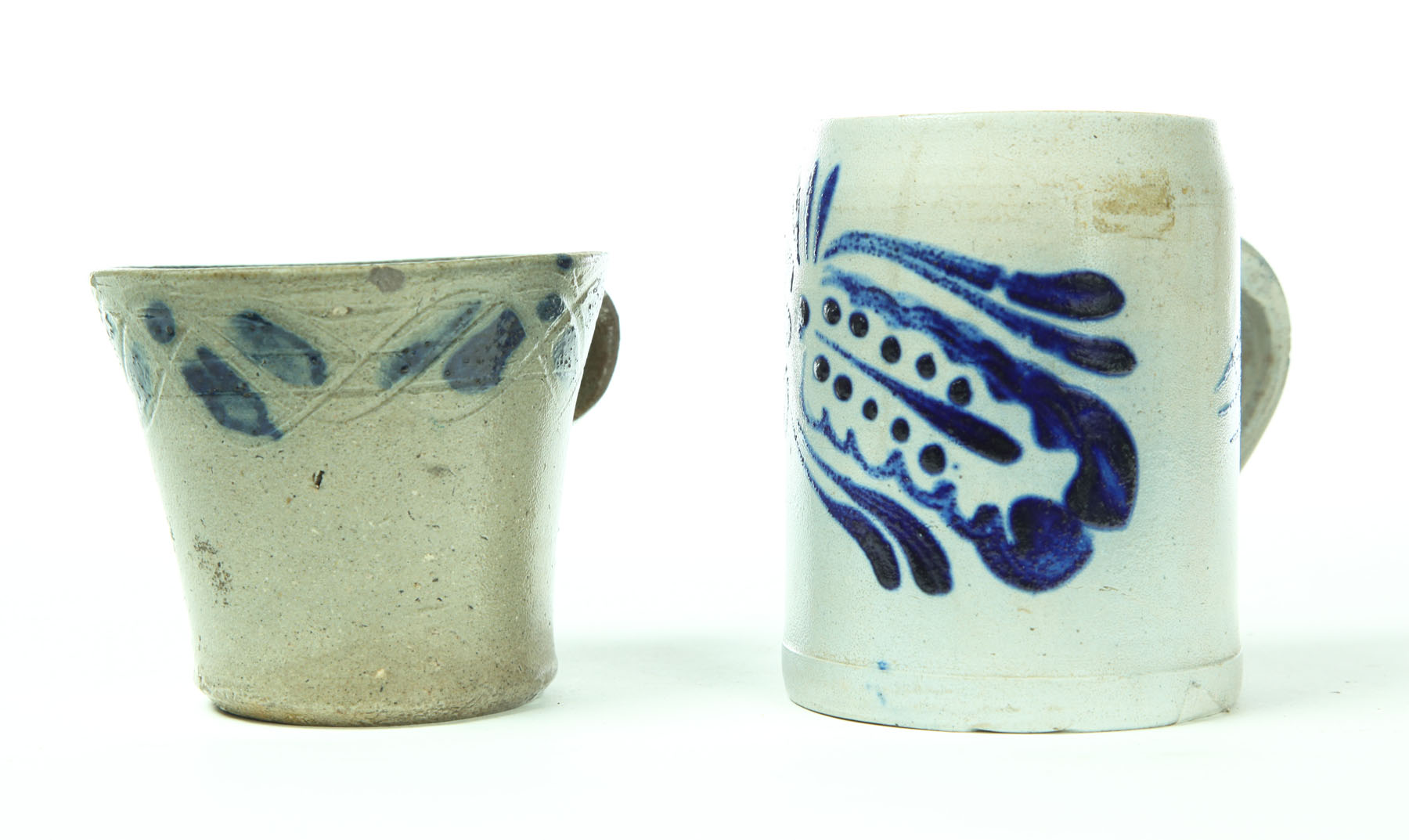 TWO STONEWARE MUGS.  American 