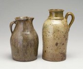 Two stoneware pitchers, both a