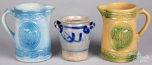 TWO STONEWARE PITCHERS, CA. 1900Two