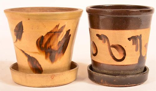 TWO STONEWARE POTTERY FLOWER