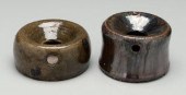 Two stoneware spittoons: one w