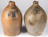 TWO STONEWARE TWO GALLON JUGS,
