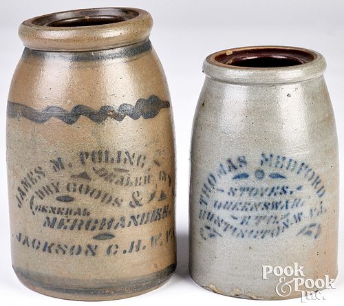 TWO STONEWARE WAX SEALER MERCHANT
