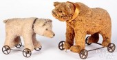 TWO STUFFED MOHAIR BEARS PULL