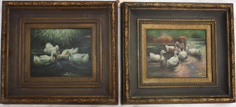 TWO SWAN PAINTINGS, OILS ON