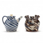 TWO SWIRL CLAY PIECES, CHARLES