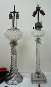TWO SWIRL GLASS TABLE LAMPS (P