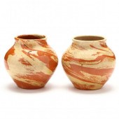 TWO SWIRL LOW VASES, ATTRIBUTE
