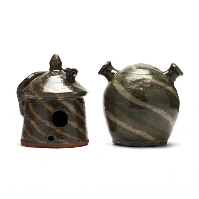 TWO SWIRL POTTERY PIECES, BURLON