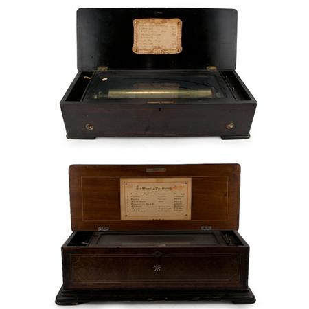 Two Swiss Cylinder Music Boxes 	 