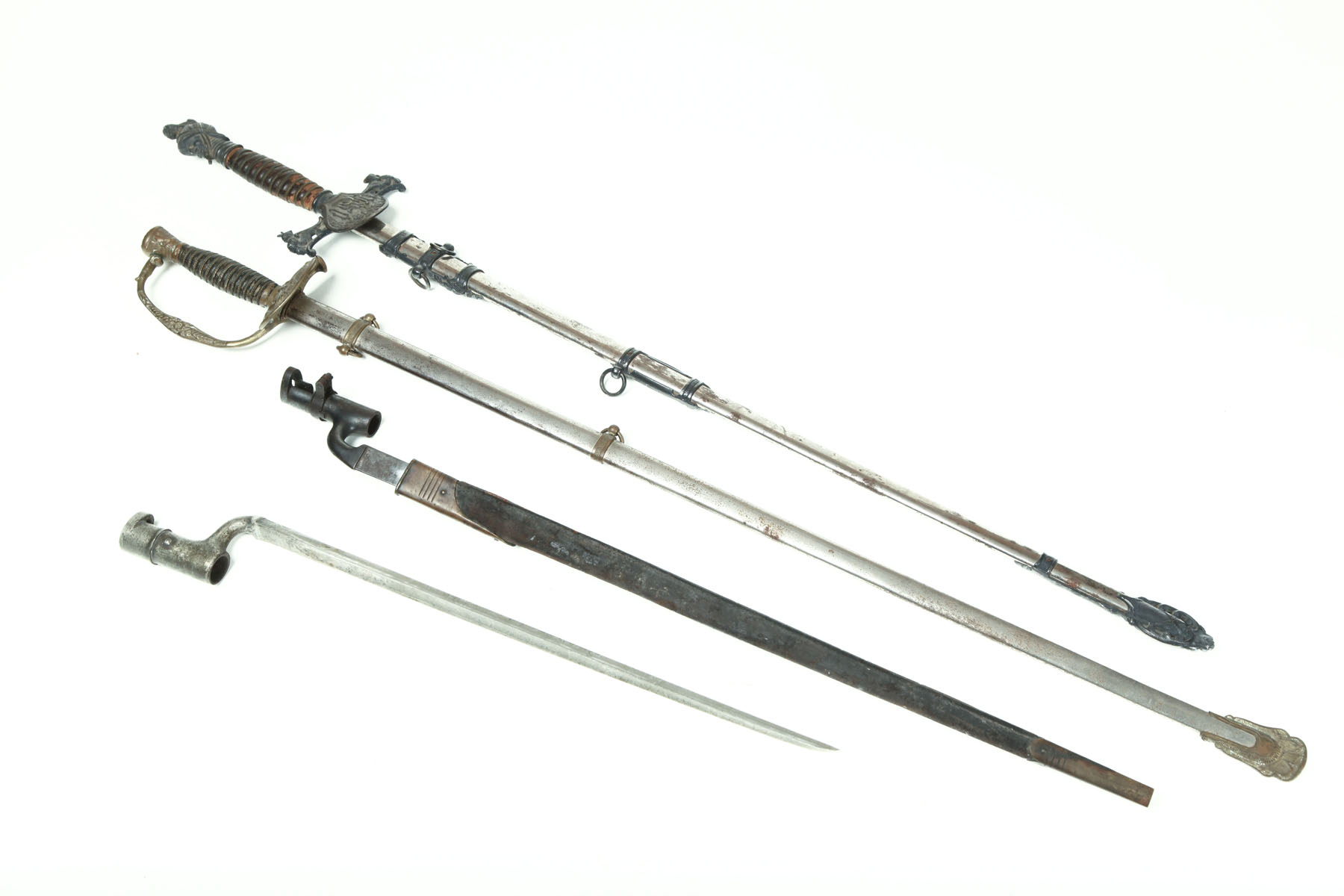 TWO SWORDS AND TWO SOCKET BAYONETS.