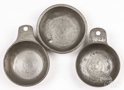 TWO TAB-HANDLED PEWTER