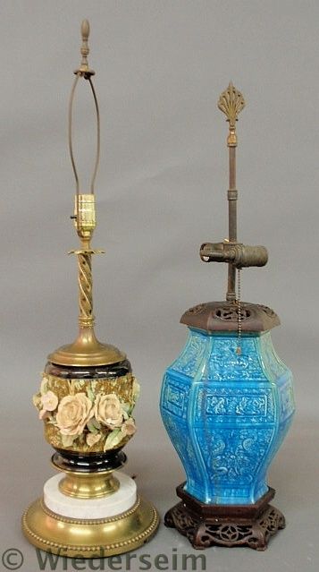 Two table lamps majolica type