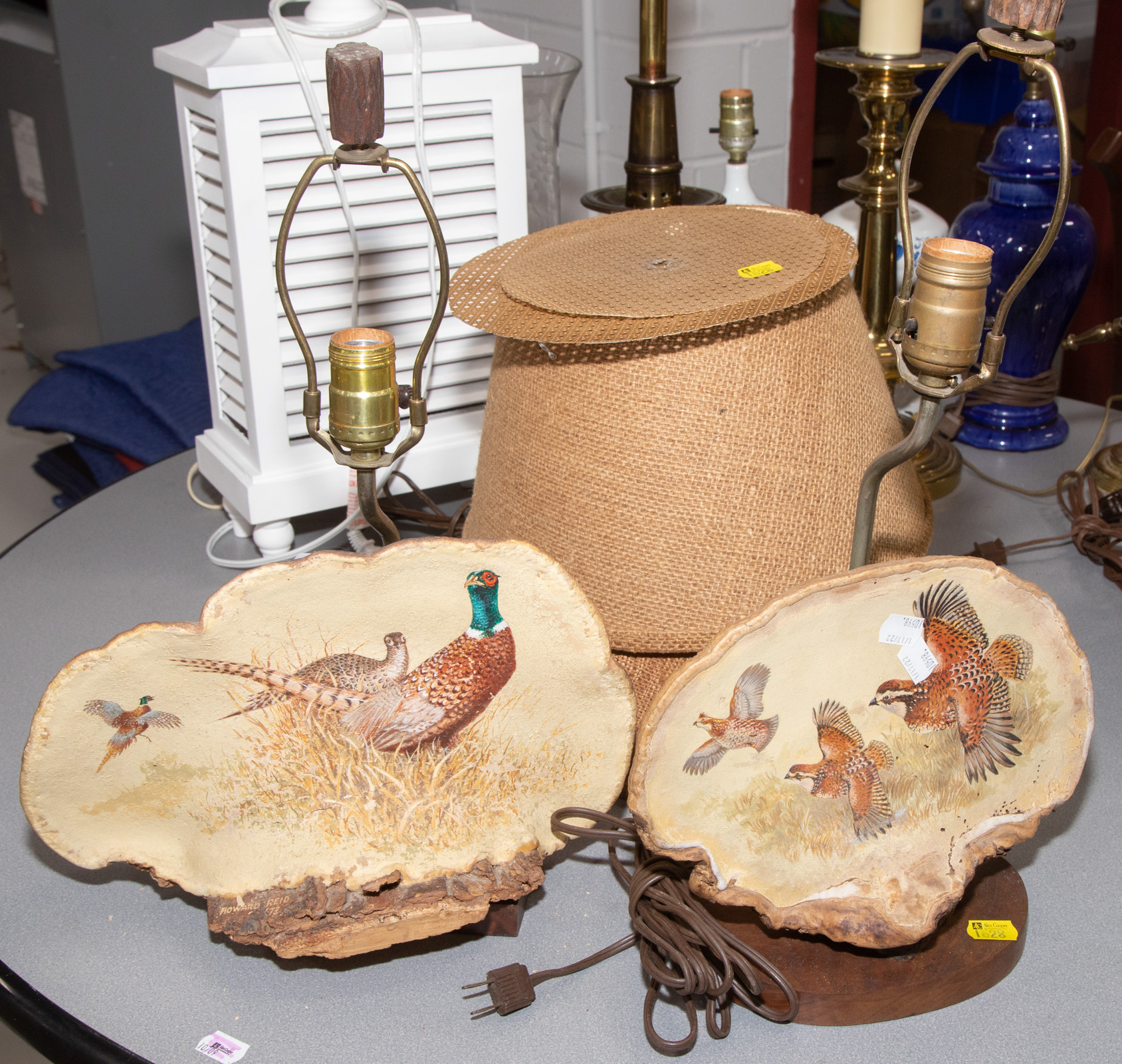TWO TABLE LAMPS WITH PAINTED