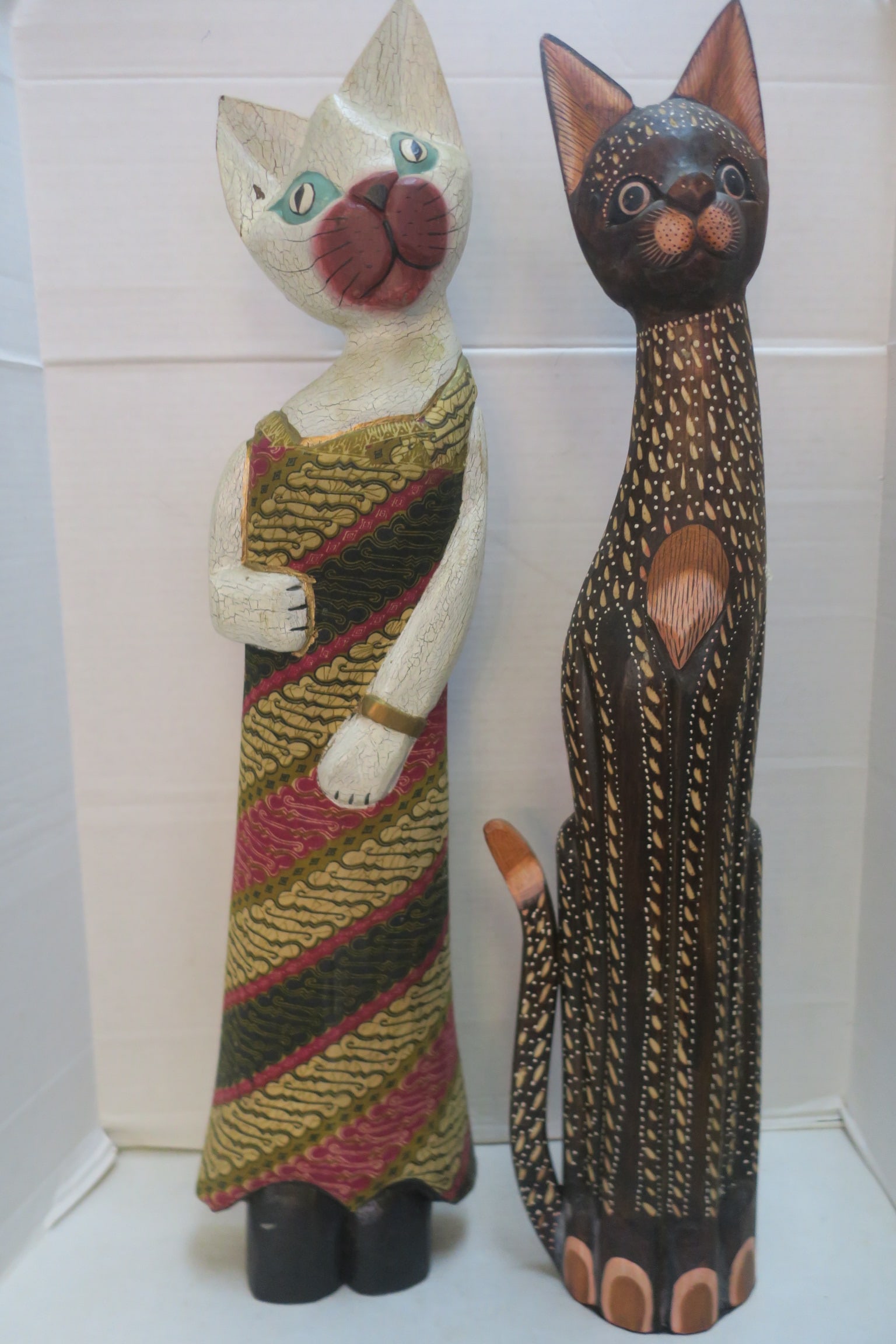 TWO TALL BALINESE CARVED, PAINTED