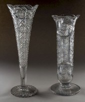 TWO TALL CUT CRYSTAL VASES OF