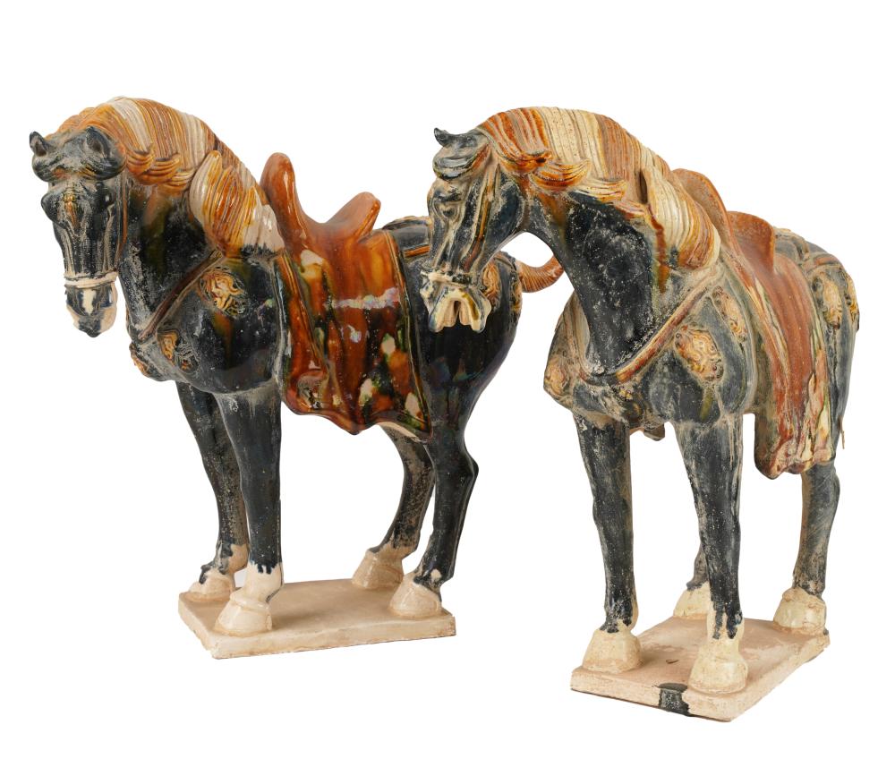 TWO TANG-STYLE GLAZED CERAMIC HORSE