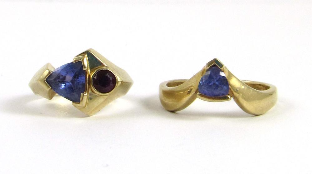 TWO TANZANITE AND FOURTEEN KARAT