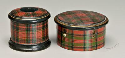 Two tartanware thread cases: one