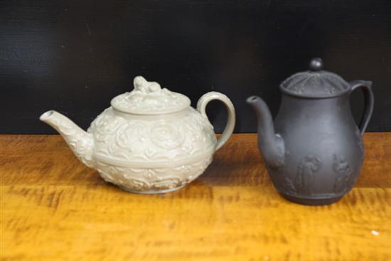 TWO TEA POTS. One is Wedgwood