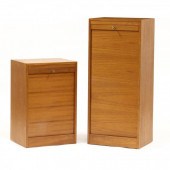 TWO TEAK TAMBOUR FILING CABINE