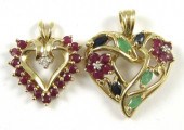 TWO TEN KARAT GOLD HEART PENDA
