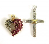 TWO TEN KARAT YELLOW GOLD PEND