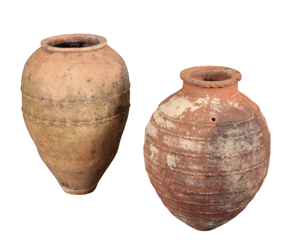 TWO TERRACOTTA AMPHORAE both with