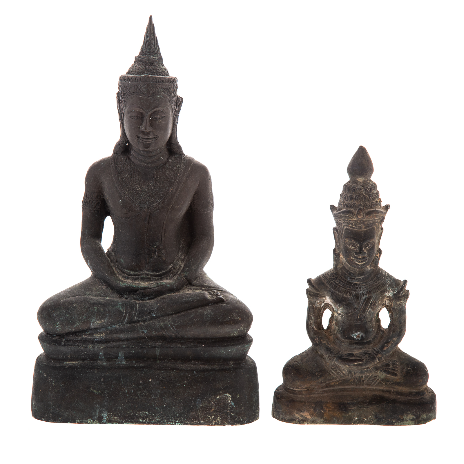 TWO THAI BRONZE SEATED BUDDHAS 7