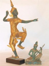 Two Thai gilt and patinated me