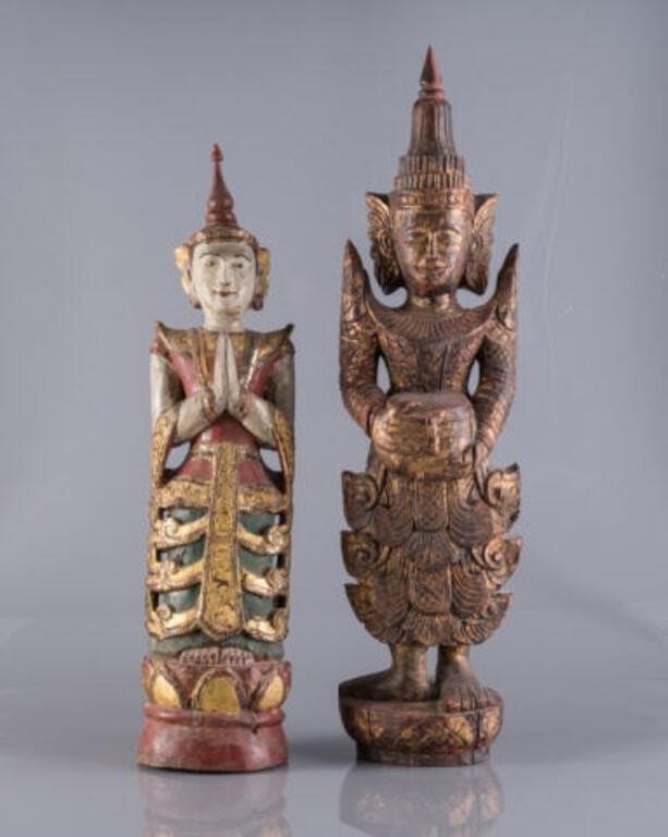 TWO THAI LACQUER WOODEN ATTENDANTSA