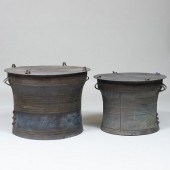 TWO THAI METAL RAIN DRUM TABLE