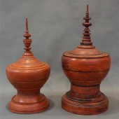 TWO THAI RED LACQUER STUPA COV
