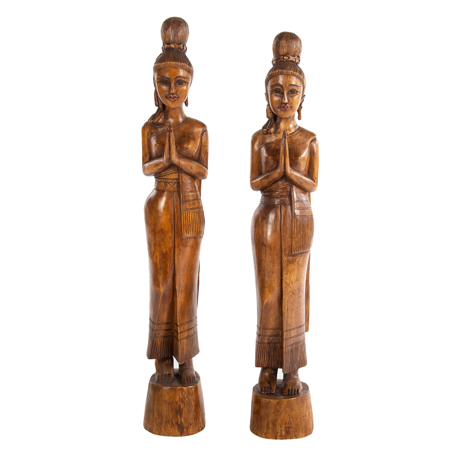 TWO THAI SAWASDEE CARVED WOOD