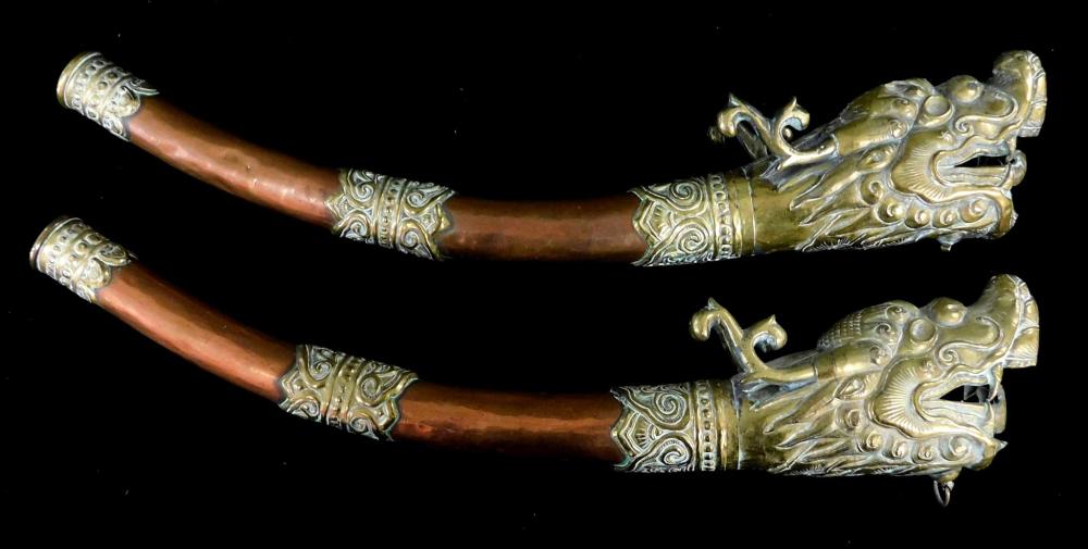 TWO TIBETAN CEREMONIAL HORNS,