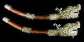 TWO TIBETAN CEREMONIAL HORNS,