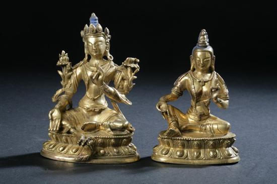 TWO TIBETAN GILT BRONZE FIGURES