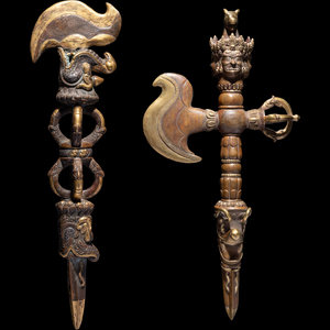Two Tibetan Gilt Bronze Ritual