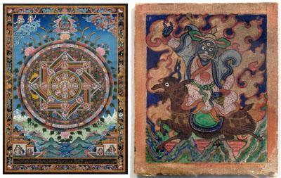 Two Tibetan paintings, pigment on