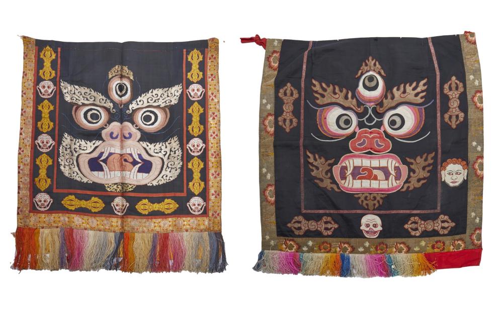 TWO TIBETAN SILK EMBROIDERED DOOR