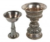 TWO TIBETAN SILVER BUTTER LAMP