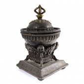 TWO TIBETAN SILVER SKULL CUPS