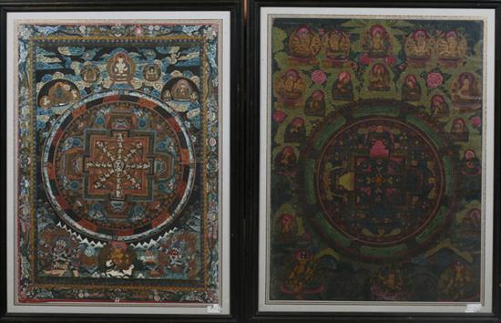 TWO TIBETAN TANGKA. Each painted