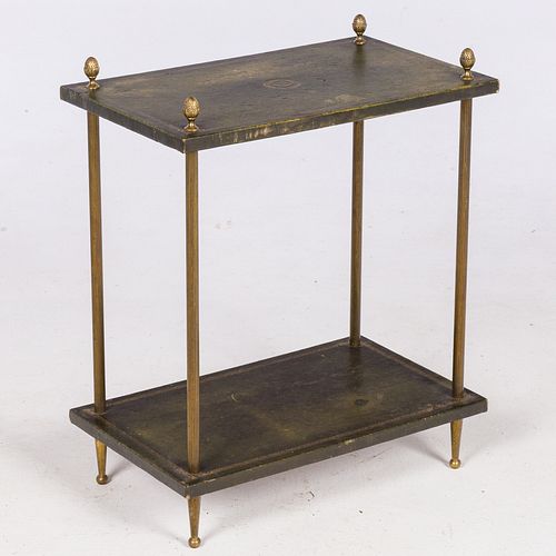 TWO TIER GREEN LEATHER AND BRASS