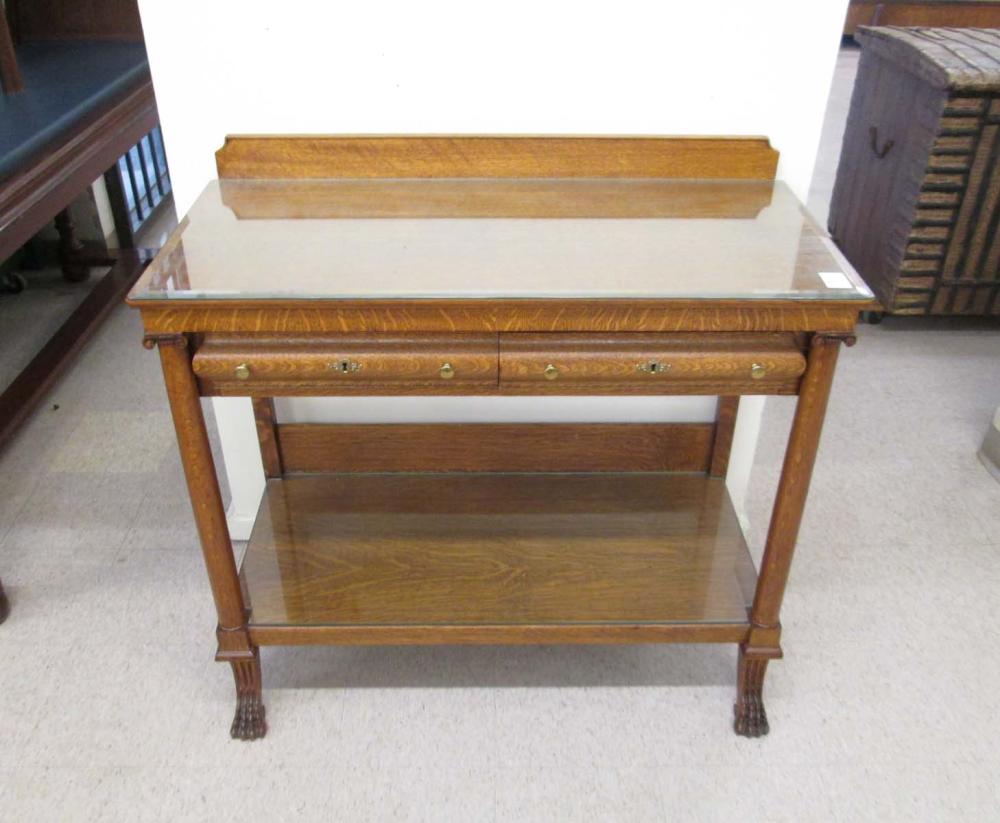 TWO-TIER OAK SERVING STAND,