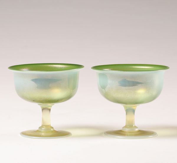 Two Tiffany favrile green art glass