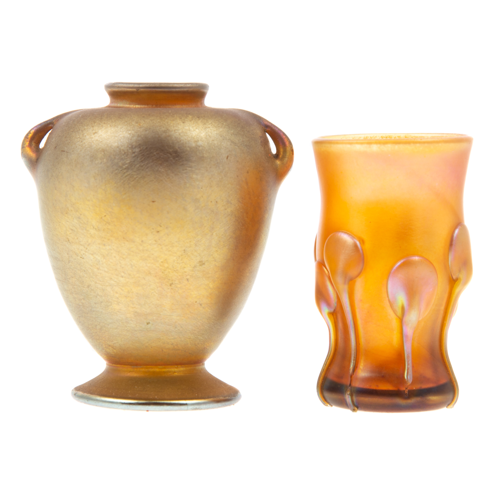 TWO TIFFANY MINIATURE FAVRILE GLASS