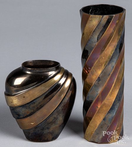 TWO TIFFANY STUDIOS BRONZE VASESTwo