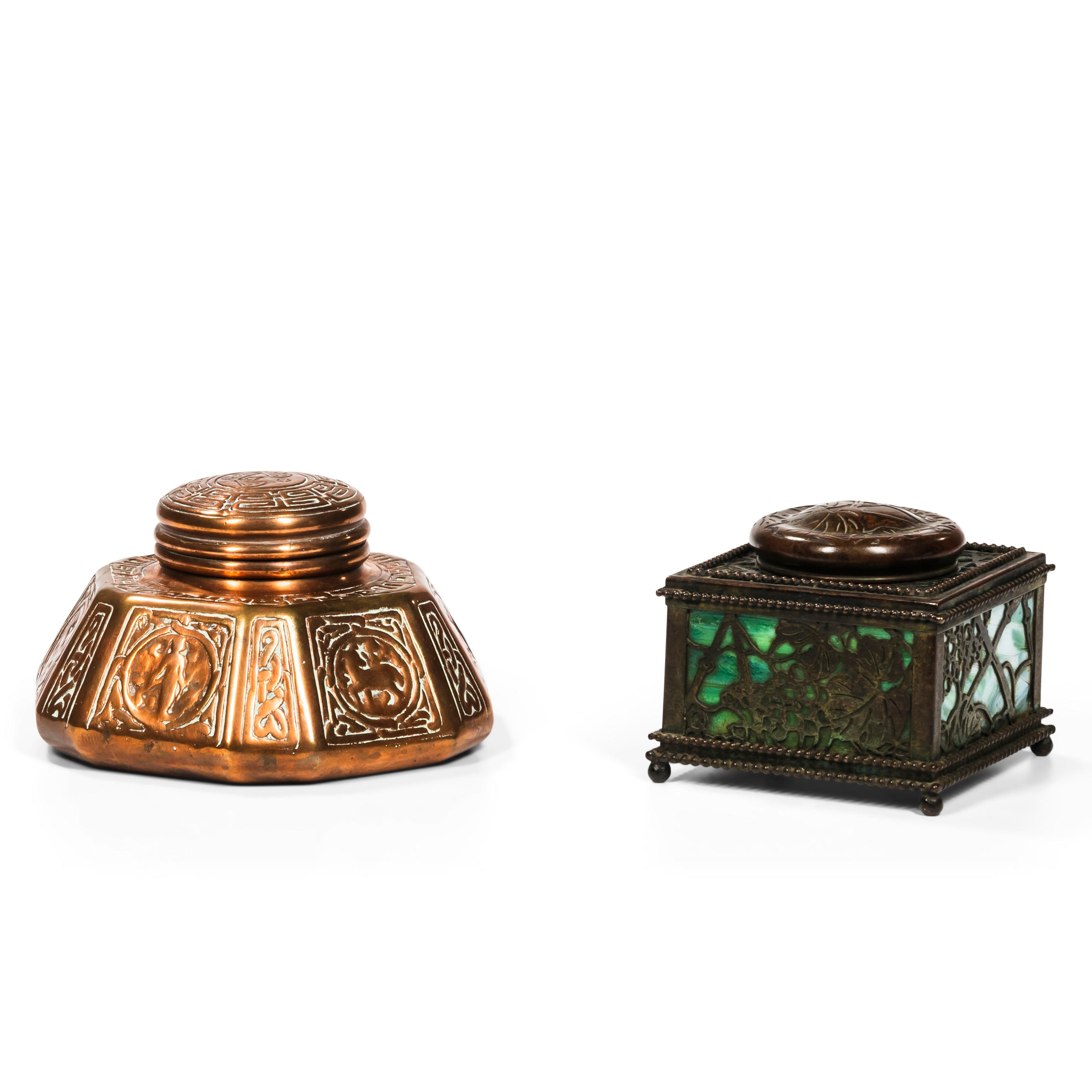 TWO TIFFANY STUDIOS INKWELLS Square